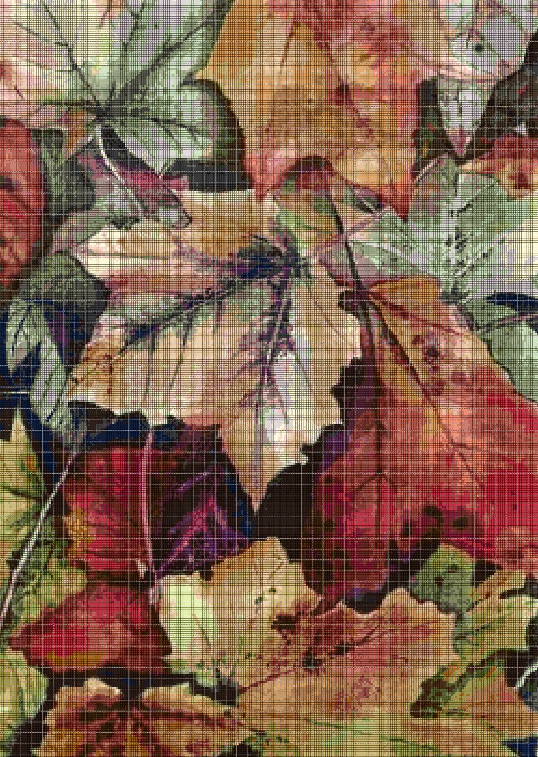Leaves cross stitch pattern in pdf DMC