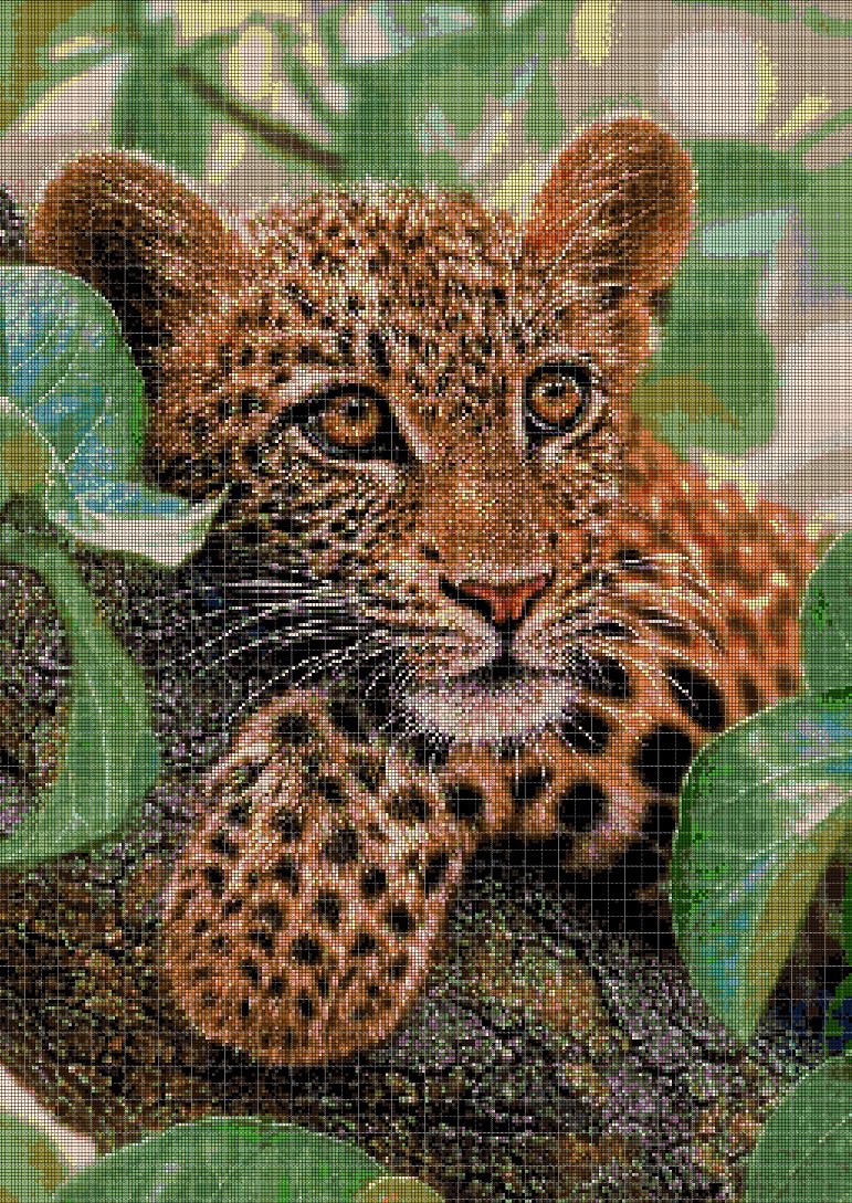 Leopard 3 cross stitch pattern in pdf DMC