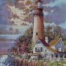 Lighthouse in storm cross stitch pattern in pdf DMC