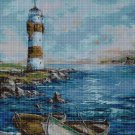 Lighthouse with boats cross stitch pattern in pdf DMC