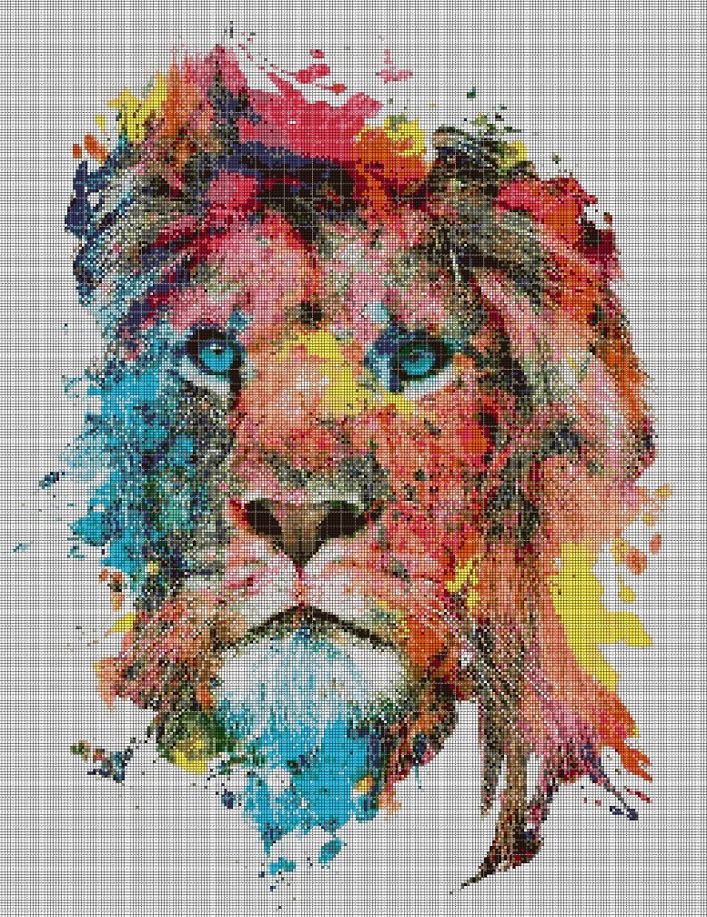 Lion head art 2 cross stitch pattern in pdf DMC