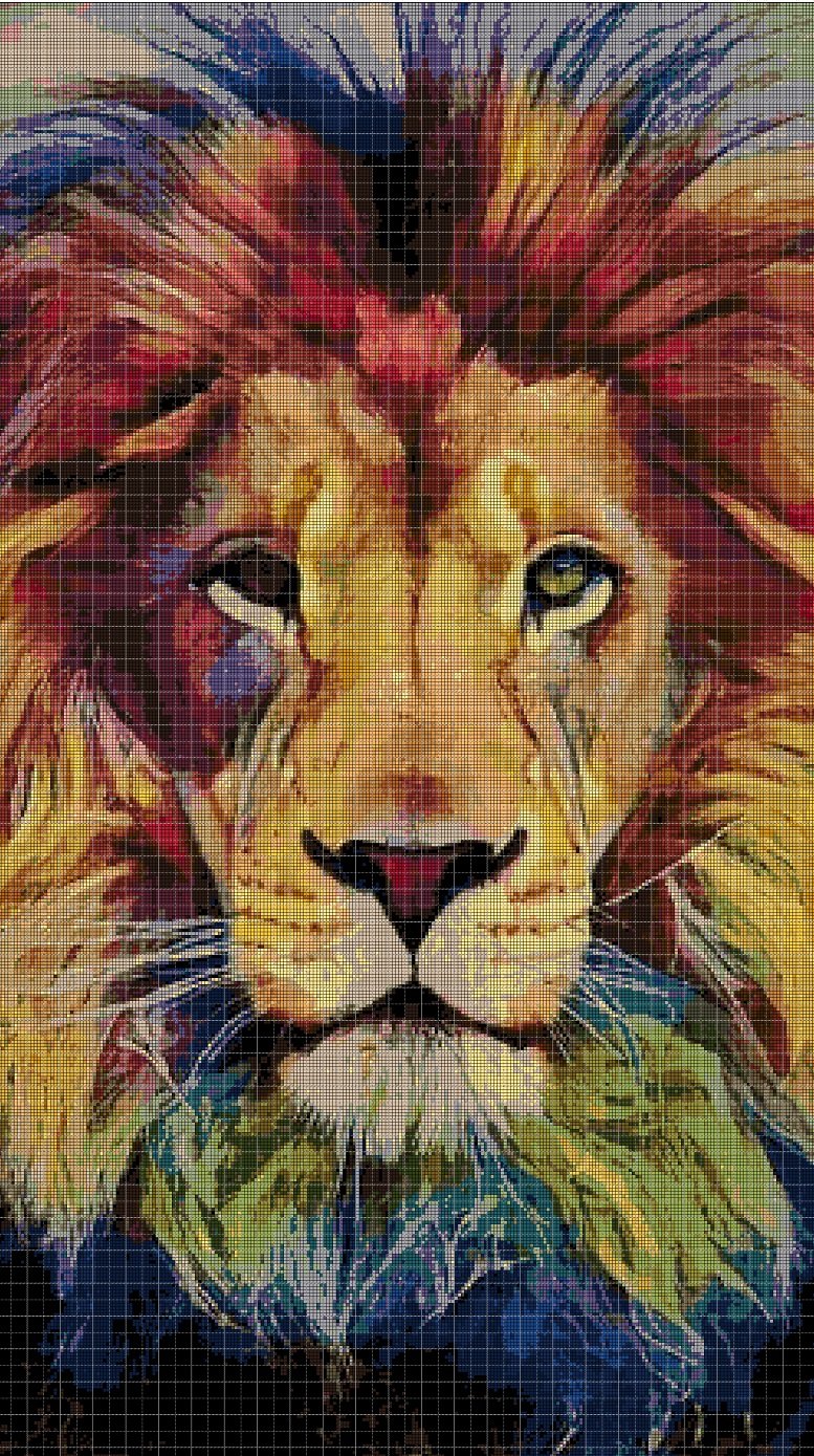 Lion head art 3 cross stitch pattern in pdf DMC