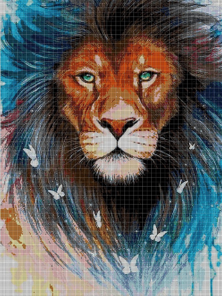 Lion head art 5 cross stitch pattern in pdf DMC