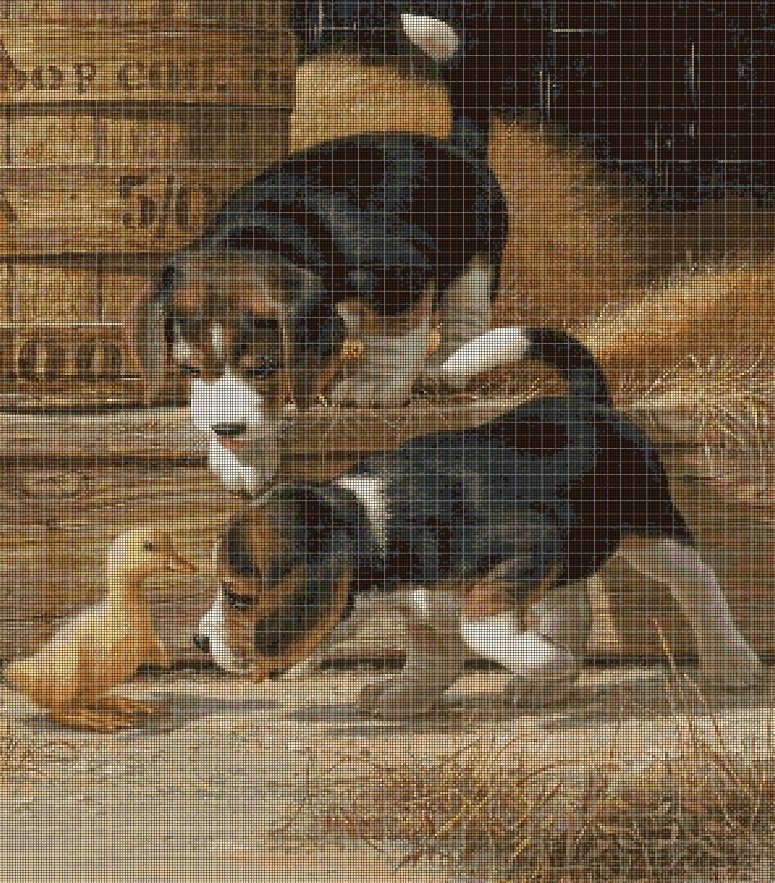 Little beagles cross stitch pattern in pdf DMC