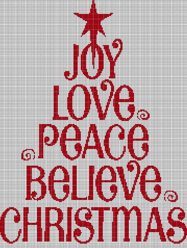 Joy,Love,Pece,Believe,Christmas silhouette cross stitch pattern in pdf
