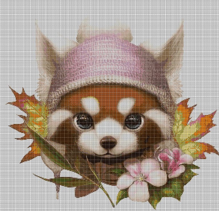 Little red panda cross stitch pattern in pdf DMC