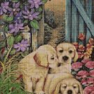 Little dogs in the garden cross stitch pattern in pdf DMC