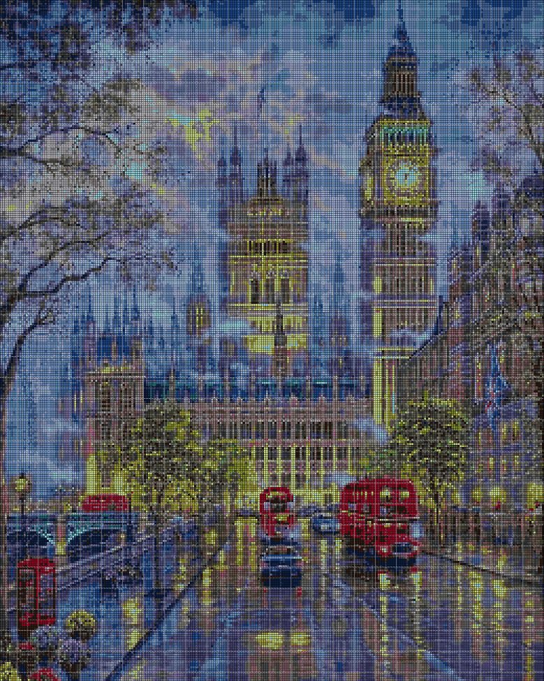 London in the rain cross stitch pattern in pdf DMC