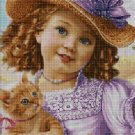 Little girl in purple cross stitch pattern in pdf DMC
