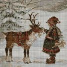 Little girl with reindeer cross stitch pattern in pdf DMC