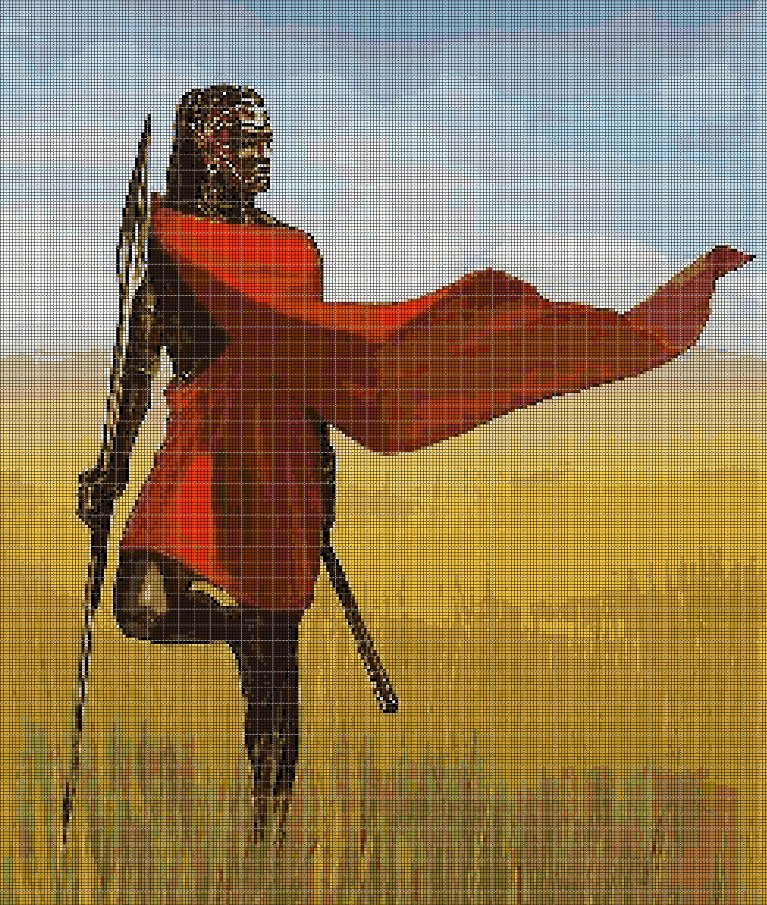 Masai Warrior 2 cross stitch pattern in pdf DMC