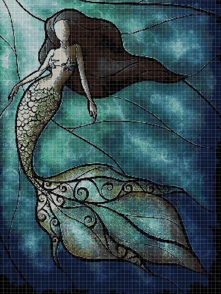 Mermaid Stained Glass cross stitch pattern in pdf DMC