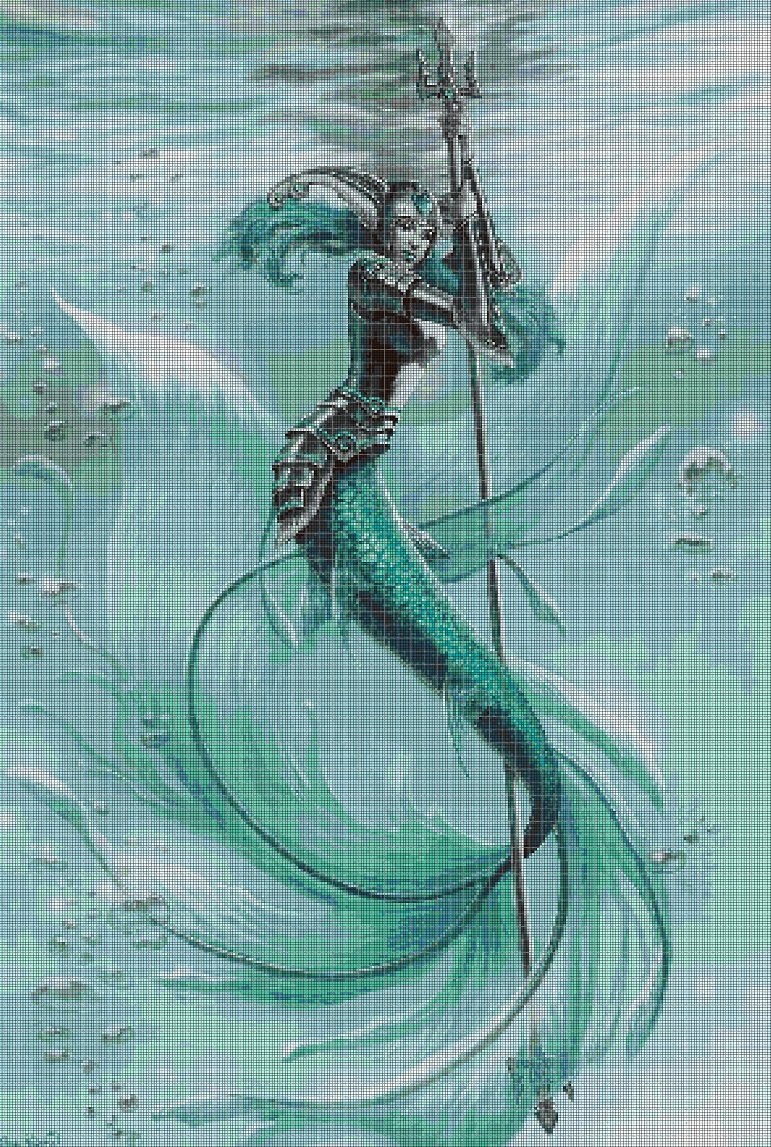 Mermaid warrior cross stitch pattern in pdf DMC