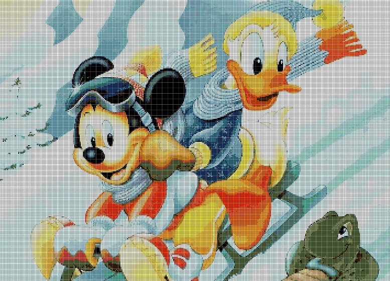 Mickey and Donald cross stitch pattern in pdf DMC