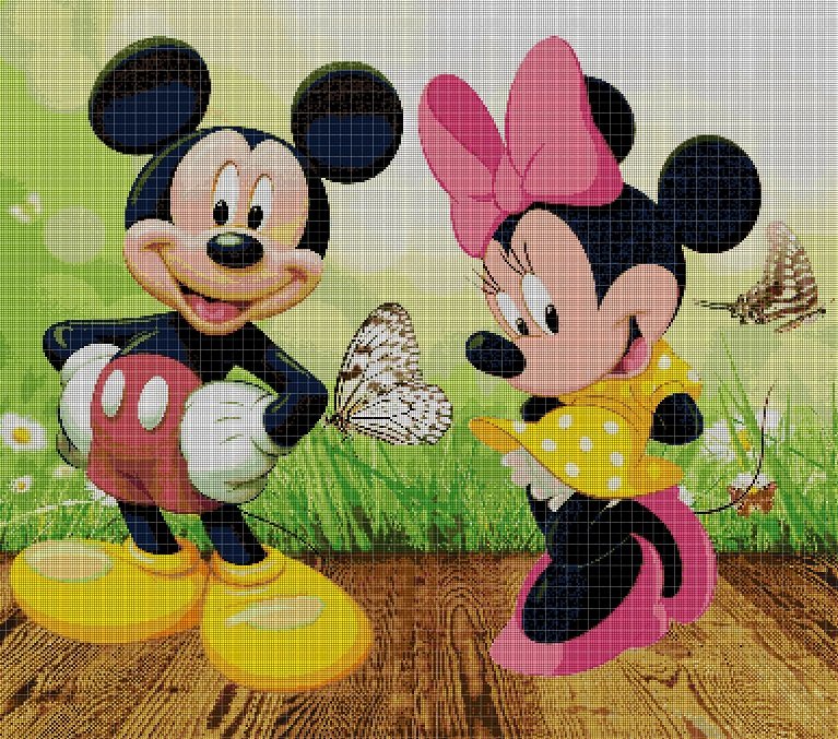 Minnie and Mickey cross stitch pattern in pdf DMC