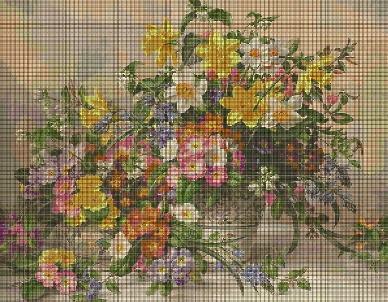 Spring flowers cross stitch pattern in pdf DMC