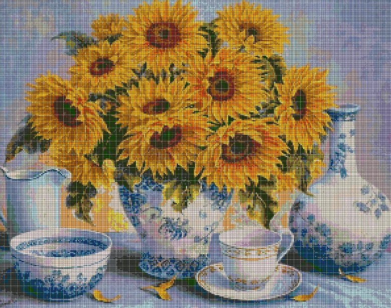 Sunflowers 2 cross stitch pattern in pdf DMC