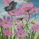 Butterfly and wildflowers cross stitch pattern in pdf DMC