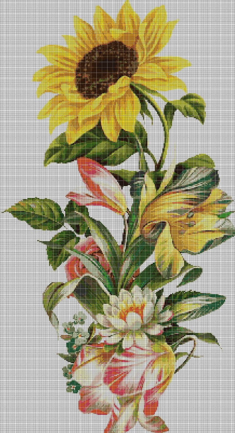 Flower arrangement cross stitch pattern in pdf DMC