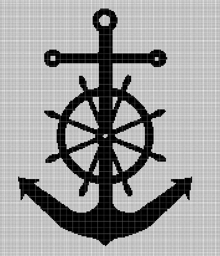 Black anchor silhouette cross stitch pattern in pdf