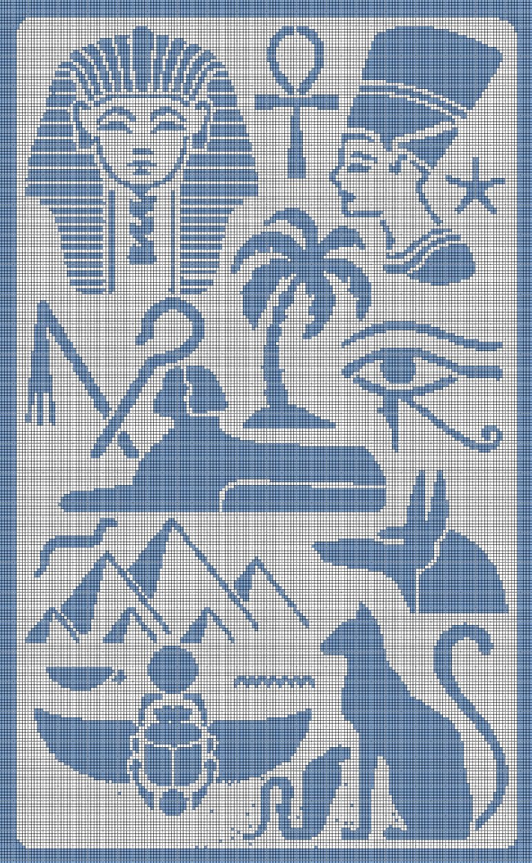 Egypten Hieroglyphen Symbole silhouette cross stitch pattern in pdf