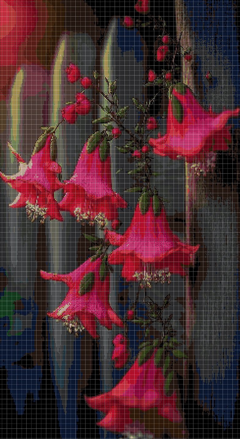 Pretty flowers on a vine pink honeysuckle cross stitch pattern in pdf DMC