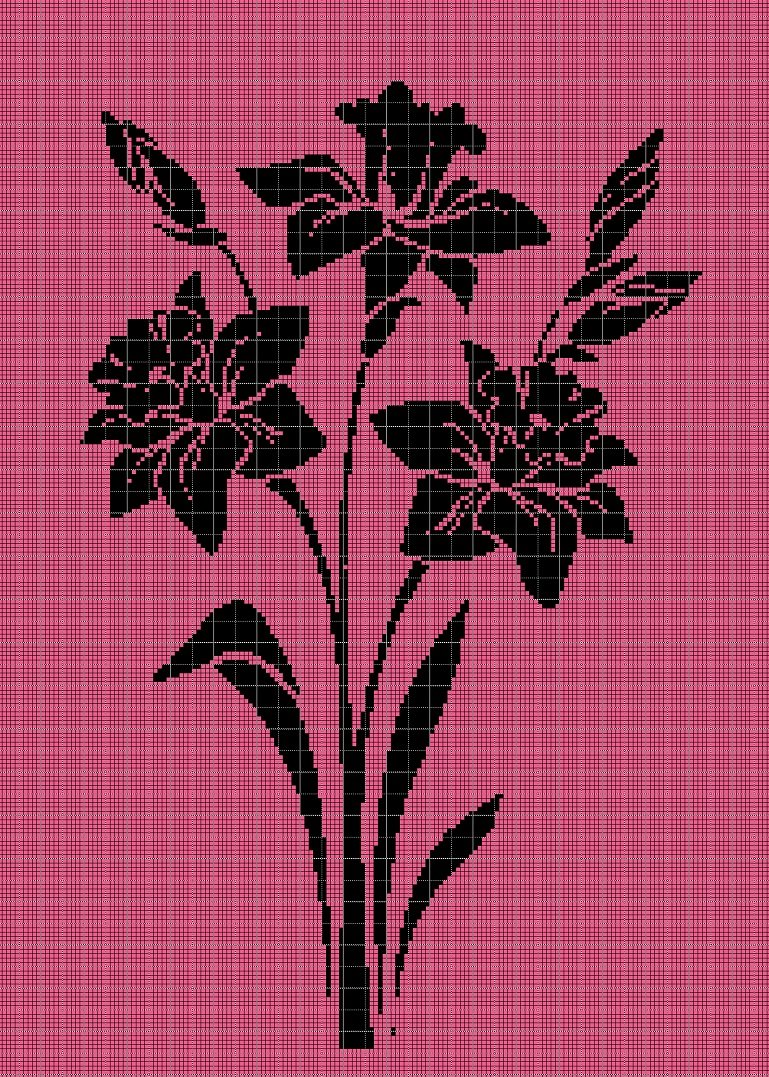 Bouquet of narcissus flowers silhouette cross stitch pattern in pdf
