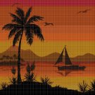 Tropical Sea Landscape silhouette cross stitch pattern in pdf
