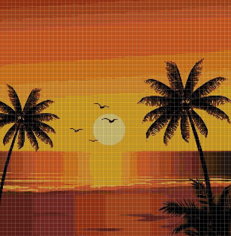 Beach sunset silhouette cross stitch pattern in pdf