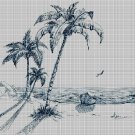 Summer beach with palm trees silhouette cross stitch pattern in pdf