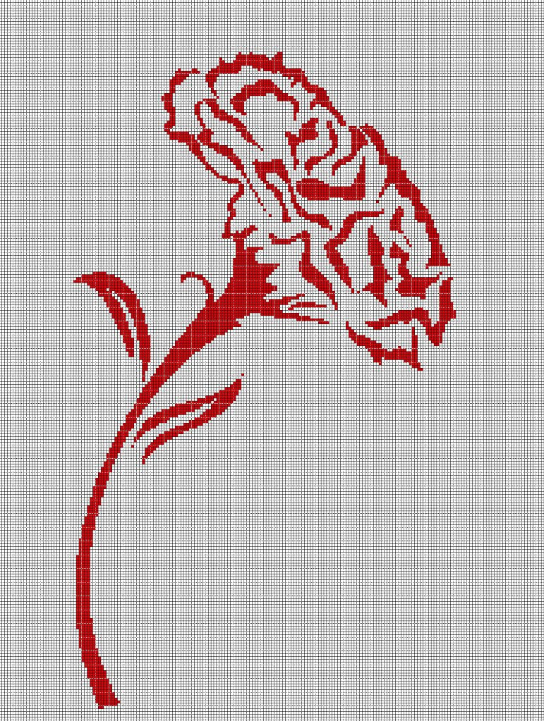 Red carnation flower silhouette cross stitch pattern in pdf