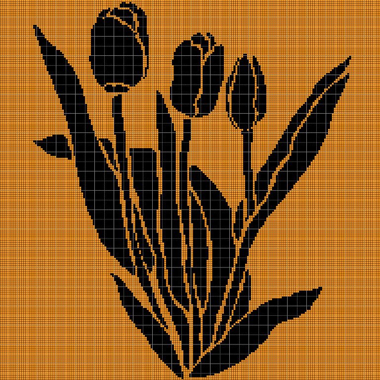 Tulips 2 silhouette cross stitch pattern in pdf