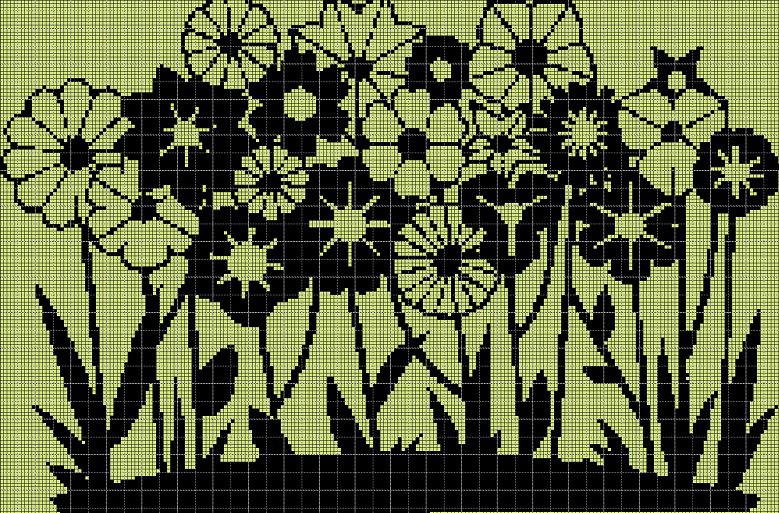 Wild flowers silhouette cross stitch pattern in pdf