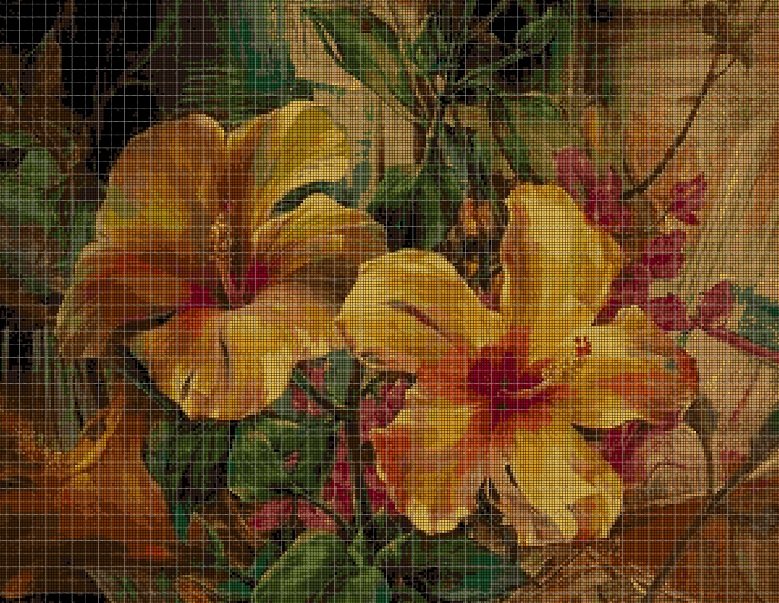 Yellow hibiscus cross stitch pattern in pdf DMC
