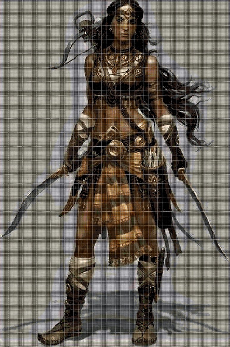 Asfari woman warrior cross stitch pattern in pdf DMC