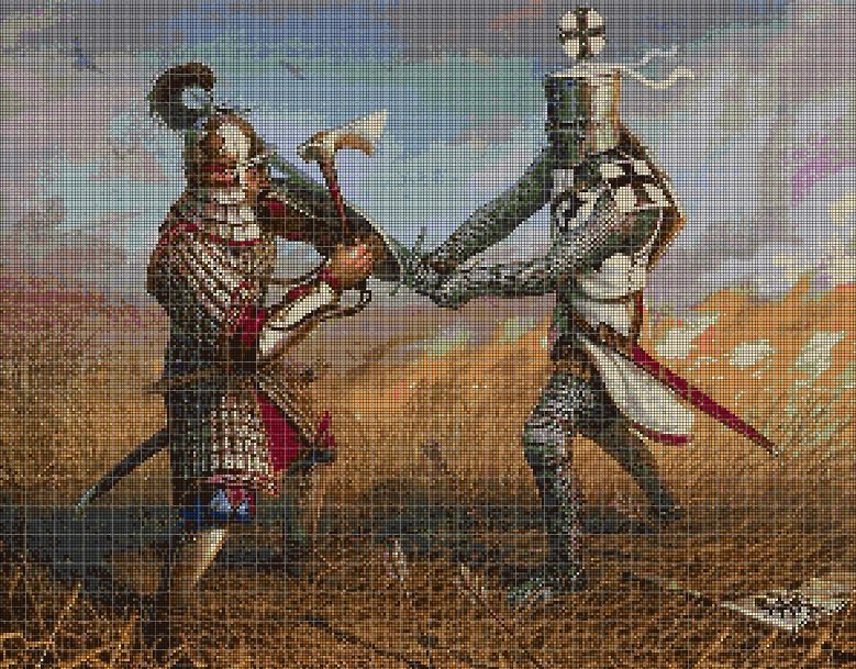 A battle of Knight cross stitch pattern in pdf DMC