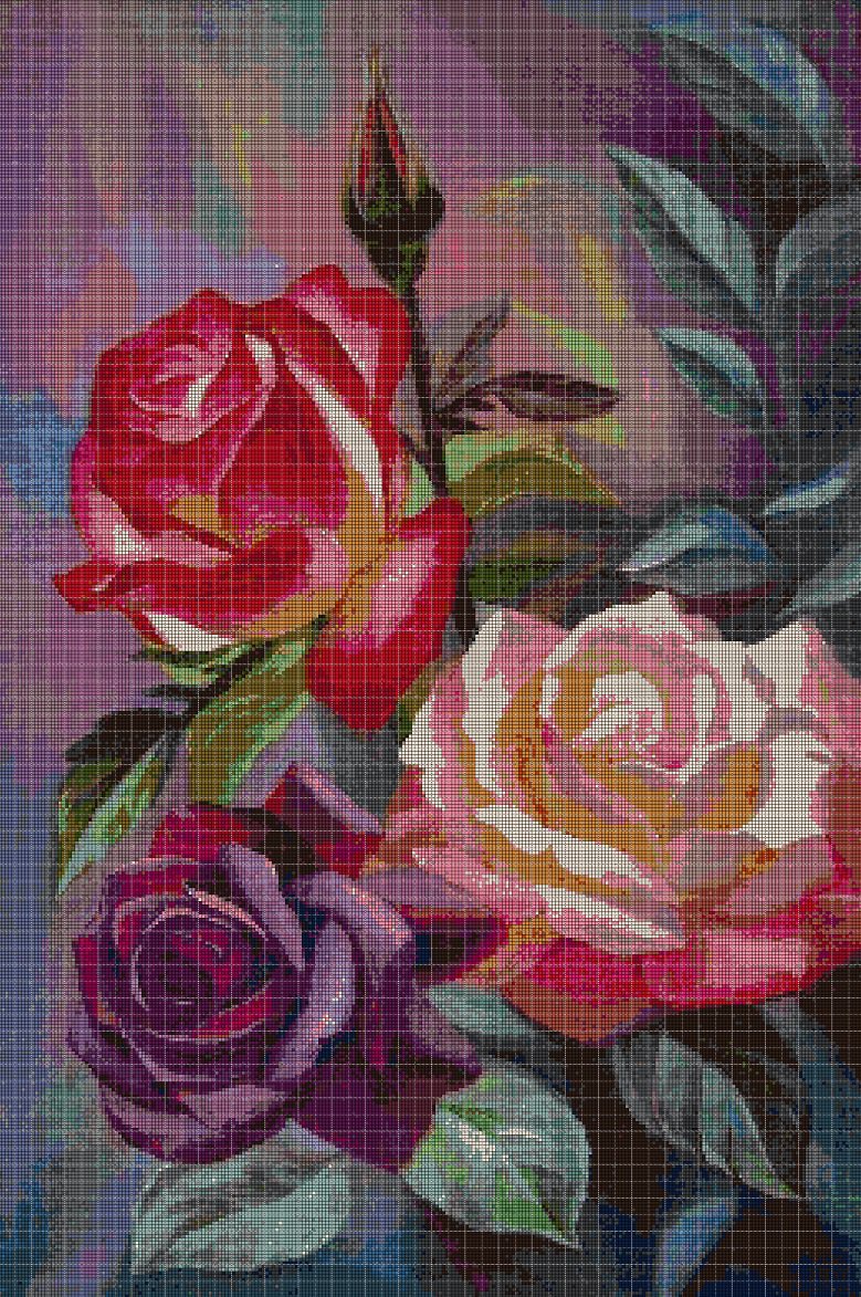 Painting roses cross stitch pattern in pdf DMC