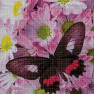 Pink flowers and butterfly cross stitch pattern in pdf DMC