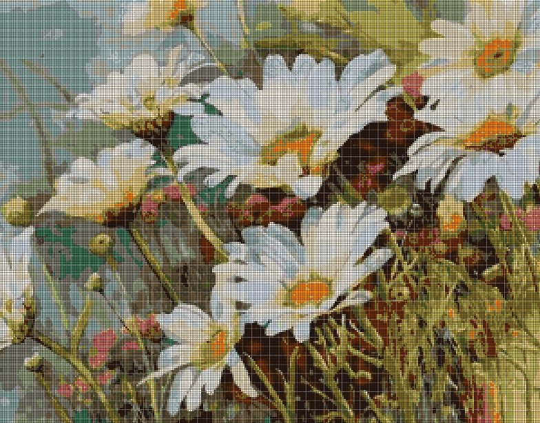 Spring daisy field cross stitch pattern in pdf DMC