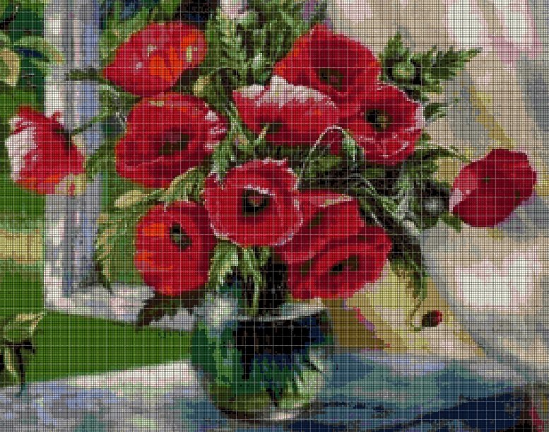 Poppies cross stitch pattern in pdf DMC