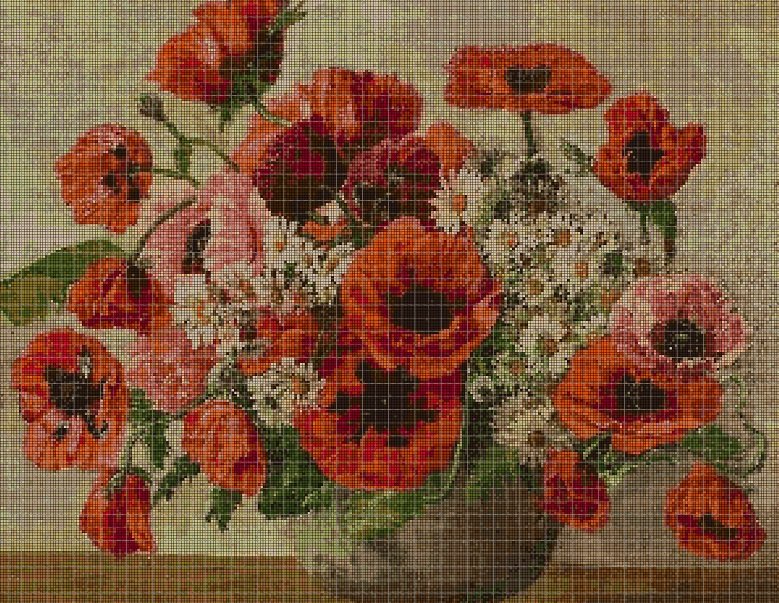 Poppies 3 cross stitch pattern in pdf DMC