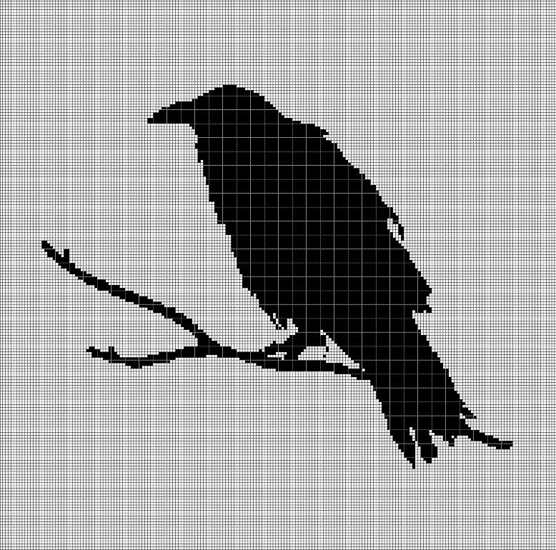 Raven 4 silhouette cross stitch pattern in pdf