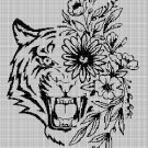Tiger head with flowers silhouette cross stitch pattern in pdf