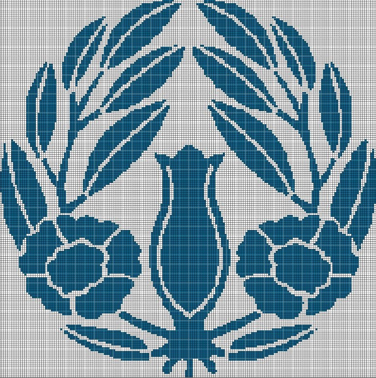 Blue japanese flower 2 silhouette cross stitch pattern in pdf