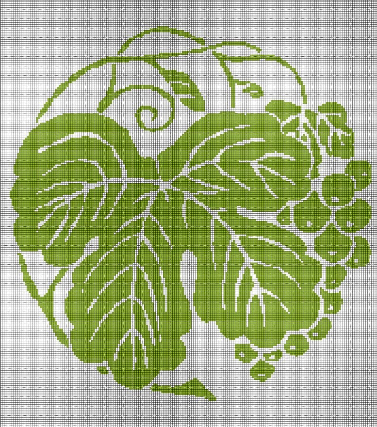 Graphe leaf silhouette cross stitch pattern in pdf