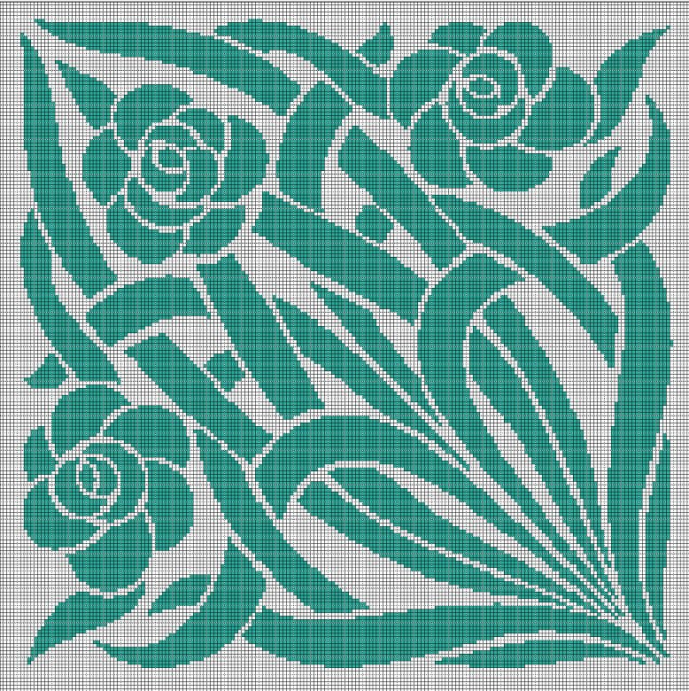 Japanese flowers silhouette cross stitch pattern in pdf