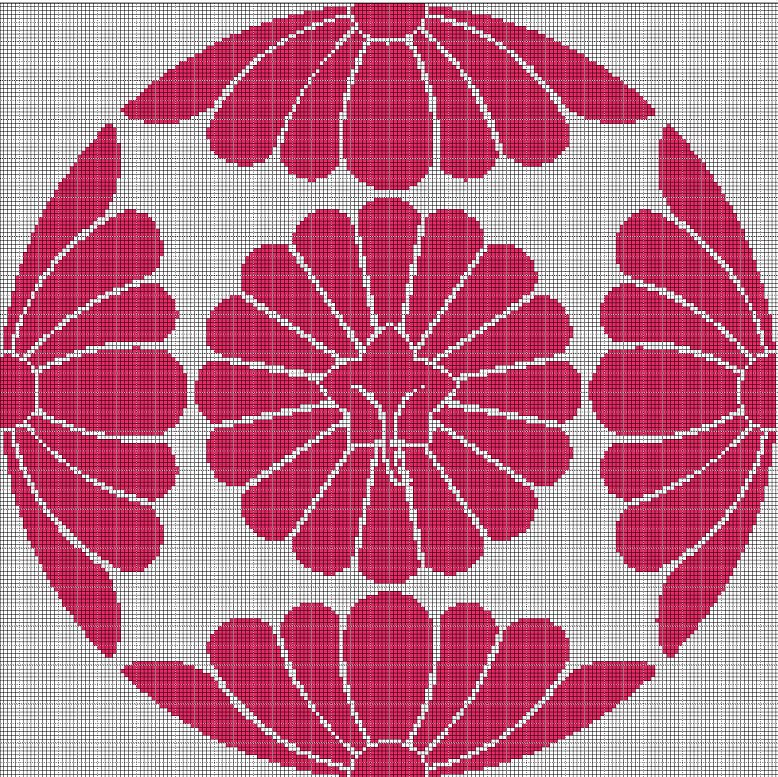 Pink japanese flowers silhouette cross stitch pattern in pdf
