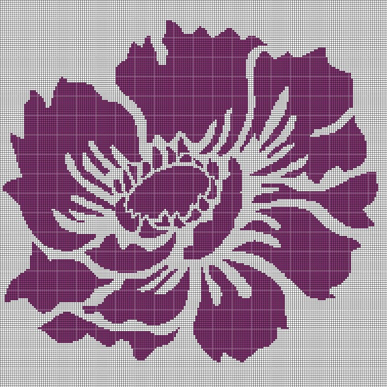 Purple flower silhouette cross stitch pattern in pdf