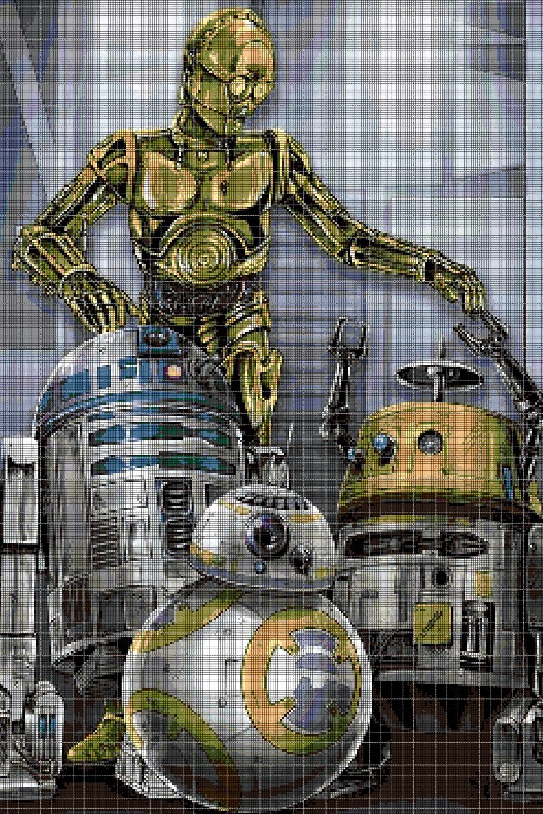 Favorite droids from Star Wars cross stitch pattern in pdf DMC