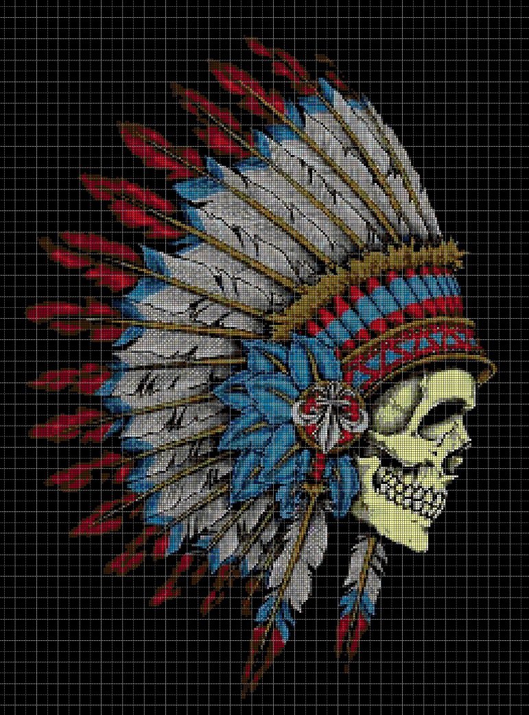 Indian chief skull cross stitch pattern in pdf DMC